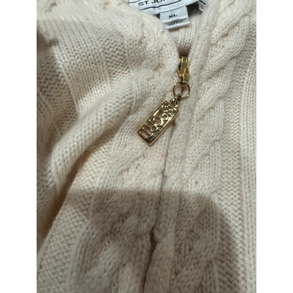 St. John Sport 100% Cashmere Sweater Cardigan Ivory Full Zip Cable Knit Sz XL - Picture 4 of 15